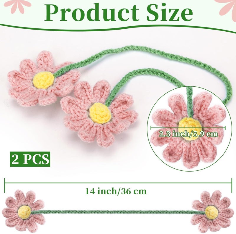 ecocstm 2 PCS Crochet Daisy Car Accessories for Women, Car Rearview Mirror Hanging Accessories, Handmade Cute Cars Accessory for Women Aesthetic, Girly Pink Crochet Flowers Cars Decor (Pink) - Image 3